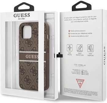 Guess 4G Pu Leather Case With Printed Stripe For Iphone 13 Mini (5.4") Brown