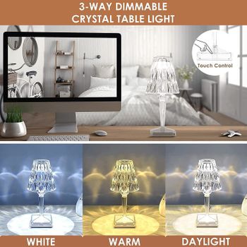 Acceptable 10" LED Acrylic Crystal Table lamp, Modern Style Diamond lamp, 3-Way Color Mode dimmable, Nightstand Decorative Lamp for Bedroom, Living Room