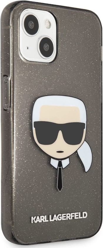 CG MOBILE Karl Lagerfeld TPU Full Glitter Karl Head Case Compatible with iPhone 13 Durable, Shockproof, Bumper Protection, Anti-Scratch - Black