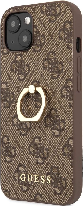 Guess Pu Leather 4G Case With Ring Stand For Iphone 13 Mini (5.4 Inches) - Brown