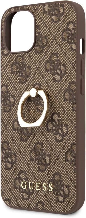 Guess Pu Leather 4G Case With Ring Stand For Iphone 13 Mini (5.4 Inches) - Brown