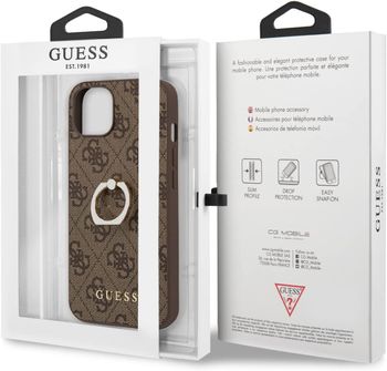 Guess Pu Leather 4G Case With Ring Stand For Iphone 13 Mini (5.4 Inches) - Brown