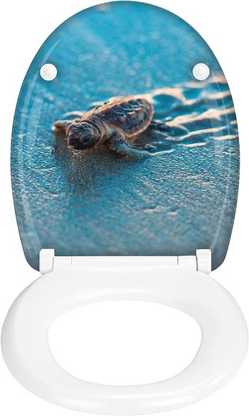 WENKO, Toilet Seat Caretta, Duroplast, Hawksbill Design, Non-Slam Anti-Bacterial Seat for Bathroom, Soft Close & Easy Clean, 38x45cm, Multicoloured