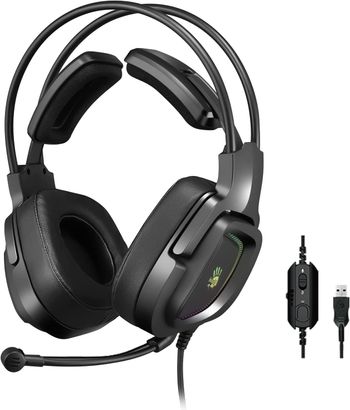 Bloody G575 Virtual 7.1 Surround Sound Gaming Headphone with RGB Light, Detachable Mic. Design, 2.0 m Braided Tangle-Free USB Cable, Ergonomic 3D Ear Pads - Black