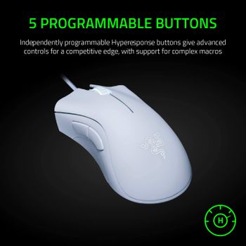 Razer DeathAdder Essential (2021) - Wired Gaming Mouse (Optical Sensor, 6400 DPI, 5 Programmable Buttons, Ergonomic Form Factor) White