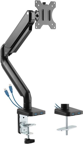 Twisted Minds 17"-32" Single Monitor Desk Mount - Adjustable Die-Cast Aluminum Gas Spring With USB 3.0- VESA/C-Clamp/Grommet/Cable Management