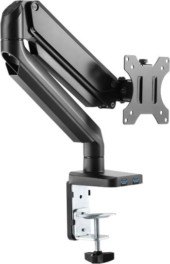 Twisted Minds 17"-32" Single Monitor Desk Mount - Adjustable Die-Cast Aluminum Gas Spring With USB 3.0- VESA/C-Clamp/Grommet/Cable Management