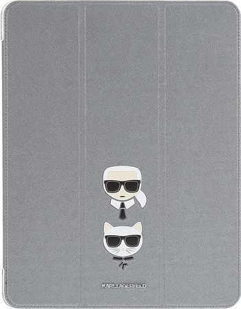 Karl Lagerfeld PU Saffiano Karl & Choupette Head Folio Case for iPad 12.9" - Silver