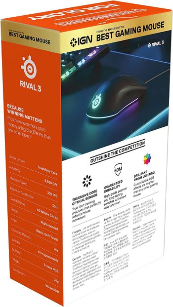 Steelseries Rival 3 - Gaming Mouse - 8,500 Cpi Truemove Core Optical Sensor - 6 ProgRAMmable Buttons - Split Trigger Buttons - Black : Wired RIVAL 3 BLACK