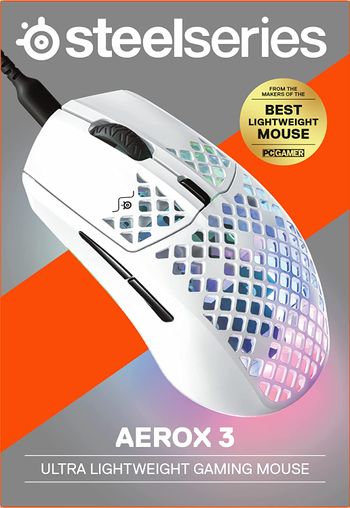 SteelSeries Aerox 3 - Super Light Gaming Mouse - 8,500 CPI TrueMove Core Optical Sensor - Ultra-lightweight 59g Water Resistant Design - Universal USB-C connectivity - Snow