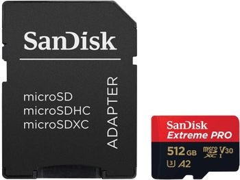 SanDisk 512GB Extreme Pro microSD UHS I Card for 4K Video on Smartphones, Action Cams & Drones 200MB/s Read, 140MB/s Write, SDSQXCD 512G GN6MA - Red, Black