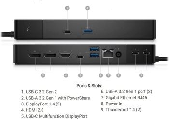 قاعدة توصيل DELL Thunderbolt 4 WD22TB4، تدعم شاشتين، مع محول طاقة بقوة 180 وات