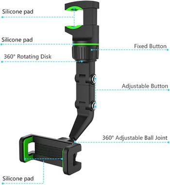 Rearview Mirror Phone Holder for car, Universal Rotating Automobile Mount and Cradle GPS Holder in Black and Gray