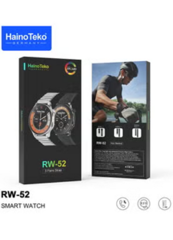 Haino Teko Germany RW52 Round Shape AMOLED Display Smart Watch With 3 Pair Straps For Mens and Boys Silver