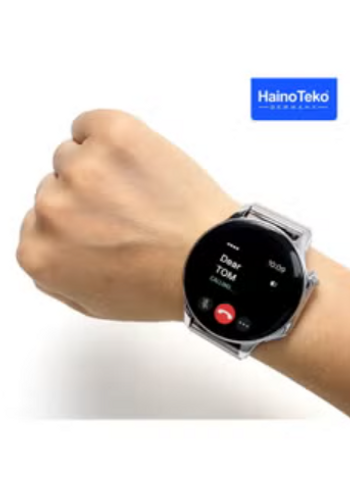 Haino Teko Germany RW52 Round Shape AMOLED Display Smart Watch With 3 Pair Straps For Mens and Boys Silver