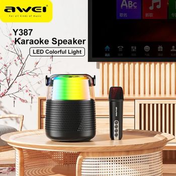 AWEI Y387 Portable Bluetooth Karaoke Speaker 12W Rgb Light With 1 Wireless Mic Long Battery Life Suport Tf Card,Aux