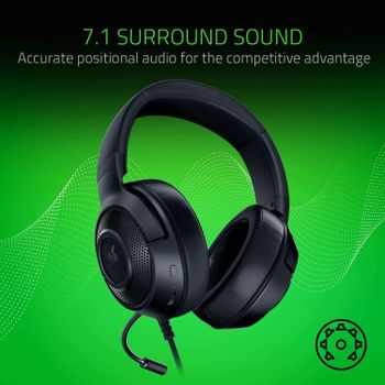 Razer Kraken X Ultralight Gaming Headset: 7.1 Surround Sound - Lightweight Aluminum Frame - Bendable Cardioid Microphone - PC, PS4, PS5, Switch, Xbox One, Xbox Series X & S, Mobile - Black