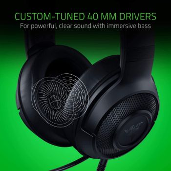 Razer Kraken X Ultralight Gaming Headset: 7.1 Surround Sound - Lightweight Aluminum Frame - Bendable Cardioid Microphone - PC, PS4, PS5, Switch, Xbox One, Xbox Series X & S, Mobile - Black