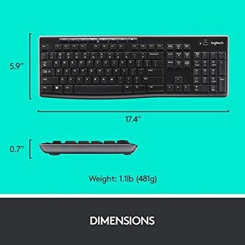 Logitech MK270 Wireless Keyboard and Mouse Combo for Windows, 2.4 GHz Wireless, Compact Wireless Mouse, 8 Multimedia & Shortcut Keys,PC/Laptop, Black/Black/one size