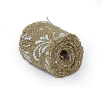 jute Craft Ribbon with White printed, Handmade decoration Craft, set of 24 piece, [size 6cm x 2mtr]