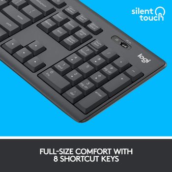 Logitech MK295 Wireless Mouse & Keyboard Combo – SilentTouch Tech, Full Numpad, Advanced Optical Tracking, Nano USB Receiver, Lag-Free Wireless, 90% Less Noise, ARA - Grey