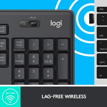 Logitech MK295 Wireless Mouse & Keyboard Combo – SilentTouch Tech, Full Numpad, Advanced Optical Tracking, Nano USB Receiver, Lag-Free Wireless, 90% Less Noise, ARA - Grey