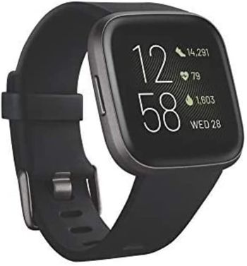 Fitbit Versa 2 (NFC), Health and Fitness Smartwatch with Heart Rate, Music, Sleep and Swim Tracking, One Size (S and L Bands Included) - Black/Carbon