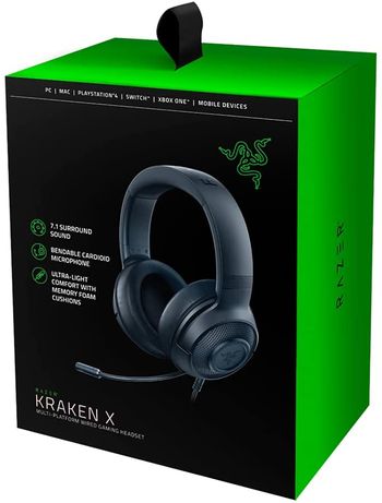 Razer Kraken X: 7.1 Surround Sound Gaming Headset with Cross-Platform Compatibility, Ultra-Light Ergonomic Build at 250 g - Classic Black