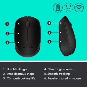 Logitech M171 Wireless Mouse, 2.4 GHz with USB Mini Receiver, Optical Tracking, 12-Months Battery Life, Ambidextrous PC/Mac/Laptop - Black