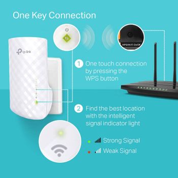 موسع النطاق العالمي ثنائي النطاق TP-Link RE200 AC750، موسع النطاق العريض/واي فاي، معزز واي فاي/نقطة اتصال مع منفذ إيثرنت، التوصيل والتشغيل، مؤشر إشارة ذكي، أبيض