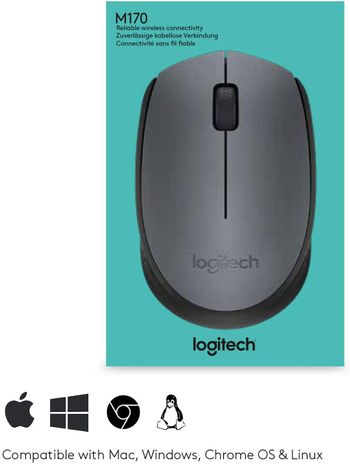 Logitech M170 Wireless Mouse, 2.4 GHz with USB Nano Receiver, Optical Tracking, 12-Months Battery Life, Ambidextrous, PC / Mac / Laptop - Grey