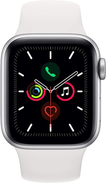 Apple Watch Series 5 (GPS + LTE، 44mm) - هيكل من الألمنيوم باللون الرمادي الفلكي مع حزام رياضي أسود