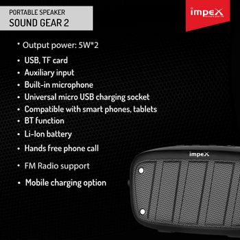 Impex SOUNDGEAR-2 10 Watts 2.0 Channel Portable Bluetooth Speaker with USB/SD/TF Card/AUX/FM Radio & Bluetooth Function (Multicolor)