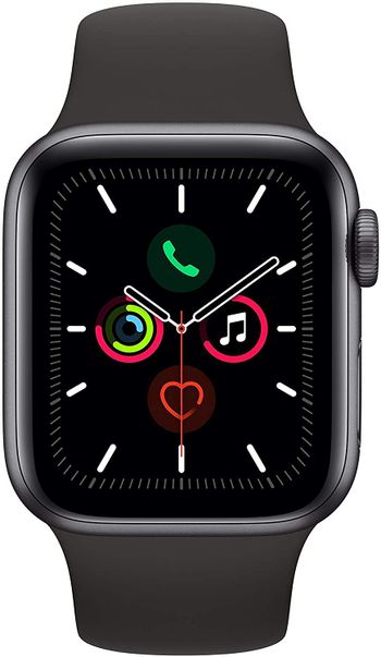 Apple Watch Series 5 (GPS + LTE، 44mm) - هيكل من الألمنيوم باللون الرمادي الفلكي مع حزام رياضي أسود