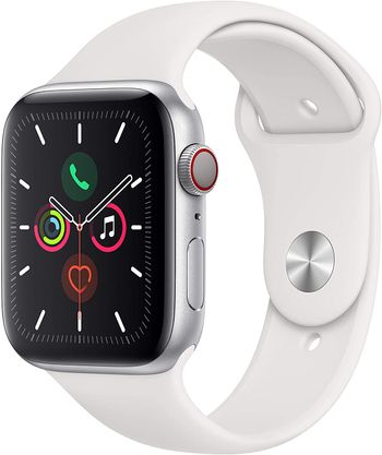 Apple Watch Series 5 (GPS + LTE، 44mm) - هيكل من الألمنيوم باللون الرمادي الفلكي مع حزام رياضي أسود