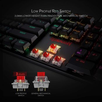 لوحة مفاتيح ميكانيكية بإضاءة خلفية RGB من Redragon K589، رفيعة جدًا وخفيفة، 104 مفاتيح مضادة للانعكاس، مفتاح أحمر خطي وهادئ