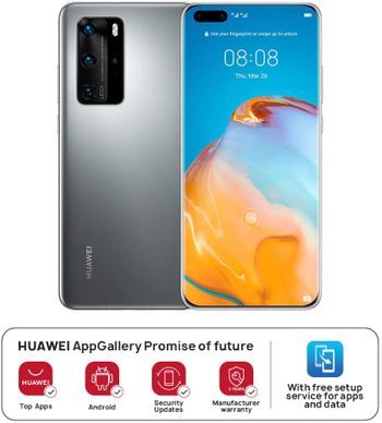 هواوي P40 Pro الجيل الخامس, ثنائي شريحة الاتصال, ذاكرة داخليه 256 جيجابايت, رام 8 جيجابايت, فضي