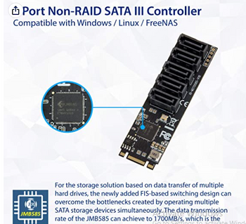 M.2 22x42 to SATA III 2 Ports Adapter Card (Jmicro Chipset) , Add Two SATA 3.0 Devices to any M.2 2242 Slot SI-ADA40141