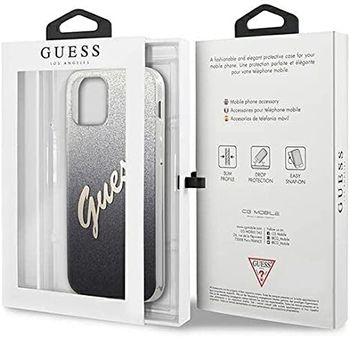 Guess PC/TPU Script Glitter Hard Case for iPhone 12 Mini (5.4") - Gradient Black