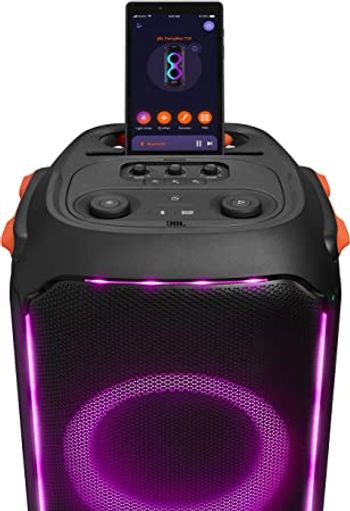 JBL Partybox 710 Party Speaker with 800W RMS Powerful Sound, Built-In Lights, IPX Splashproof Design, Easy-to-Grip Handle, Smooth-Running Wheels, Guitar & Mic Inputs - Black, JBLPARTYBOX710EU