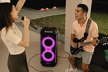 JBL Partybox 710 Party Speaker with 800W RMS Powerful Sound, Built-In Lights, IPX Splashproof Design, Easy-to-Grip Handle, Smooth-Running Wheels, Guitar & Mic Inputs - Black, JBLPARTYBOX710EU