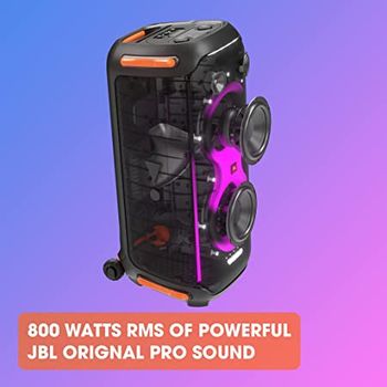 JBL Partybox 710 Party Speaker with 800W RMS Powerful Sound, Built-In Lights, IPX Splashproof Design, Easy-to-Grip Handle, Smooth-Running Wheels, Guitar & Mic Inputs - Black, JBLPARTYBOX710EU