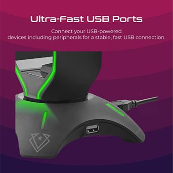 ماوس مطاطي متعدد الأغراض مع حامل سماعة رأس ومشغل USB من Vertux | أضواء LED | منفذ USB مع زر تحكم باللمس | 3 في 1 Design Game Station مع شاحن USB - أسود