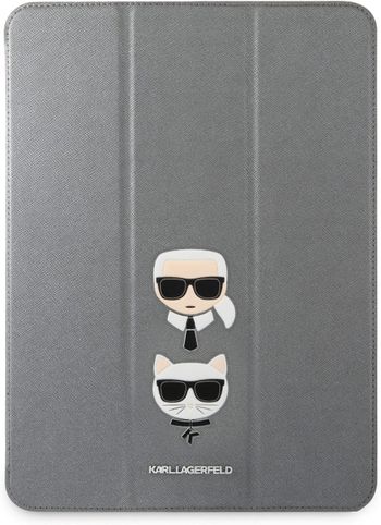 Karl Lagerfeld PU Saffiano Karl & Choupette Head Folio Case for iPad 11" - Silver