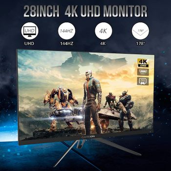 جيم اون شاشة العاب مسطحة 4K مقاس 28 انش 3840×2160P (GO28UHD144IPS، IPS، UHD 144Hz، 1 مللي ثانية، جي سينك ومزامنة مجانية، HDMI - شاشة UHD 2.1 DP&USB C - (تدعم PS5)