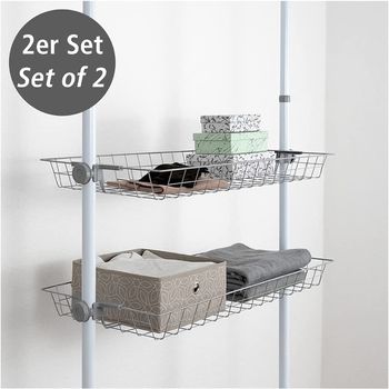 WENKO Herkules Set of Two Baskets, Steel, Household and Bathroom Storage, Utensil Holders, Spacious Design, 94x8x38cm, Grey