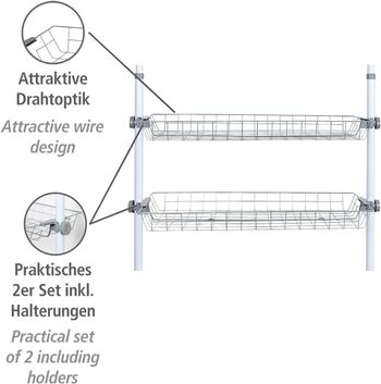 مجموعة WENKO Herkules من سلتين ، فولاذ ، تخزين منزلي وحمام ، حوامل أواني ، تصميم واسع ، 94x8x38 سم ، رمادي