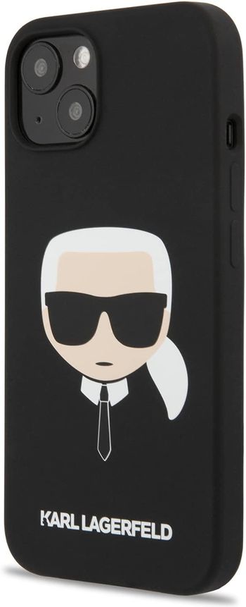 CG MOBILE Karl Lagerfeld Liquid Silicone Case Karl's Head Compatible with iPhone 13 Mini - Black