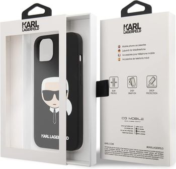 CG MOBILE Karl Lagerfeld Liquid Silicone Case Karl's Head Compatible with iPhone 13 Mini - Black