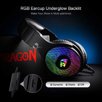 Redragon H350 Pandora RGB Wired Gaming Headset, Dynamic RGB Backlight - Stereo Surround-Sound - 50MM Drivers - Detachable Microphone, Over-Ear Headphones Works for PC/PS4/XBOX One/NS